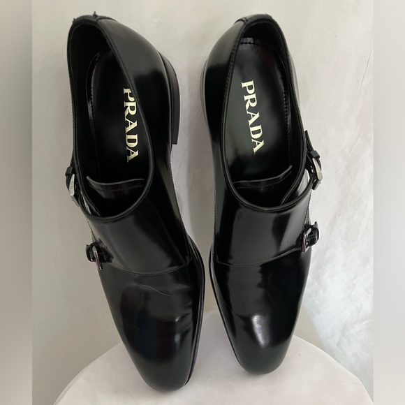 Prada Man’s Brushed Spazzolato Leather Double Monk Strap Shoes Size 9 1/2 - Picture 5 of 12